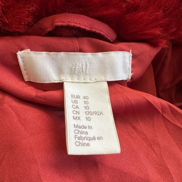 H&M RED FUR FAUX FUR COAT WINTER COAT - Picture 4 of 7